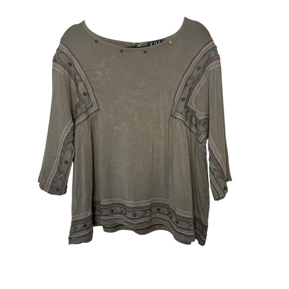 POL Tops - POL Embroidered Long Sleeve Boho 3/4 Sleeve Top – Size S (Oversized Fit)- NWOT